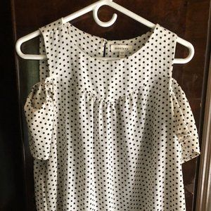 Monteau La Black and White Polka Dot Cold Shoulder Blouse SALE 40% OFF AS MARKED